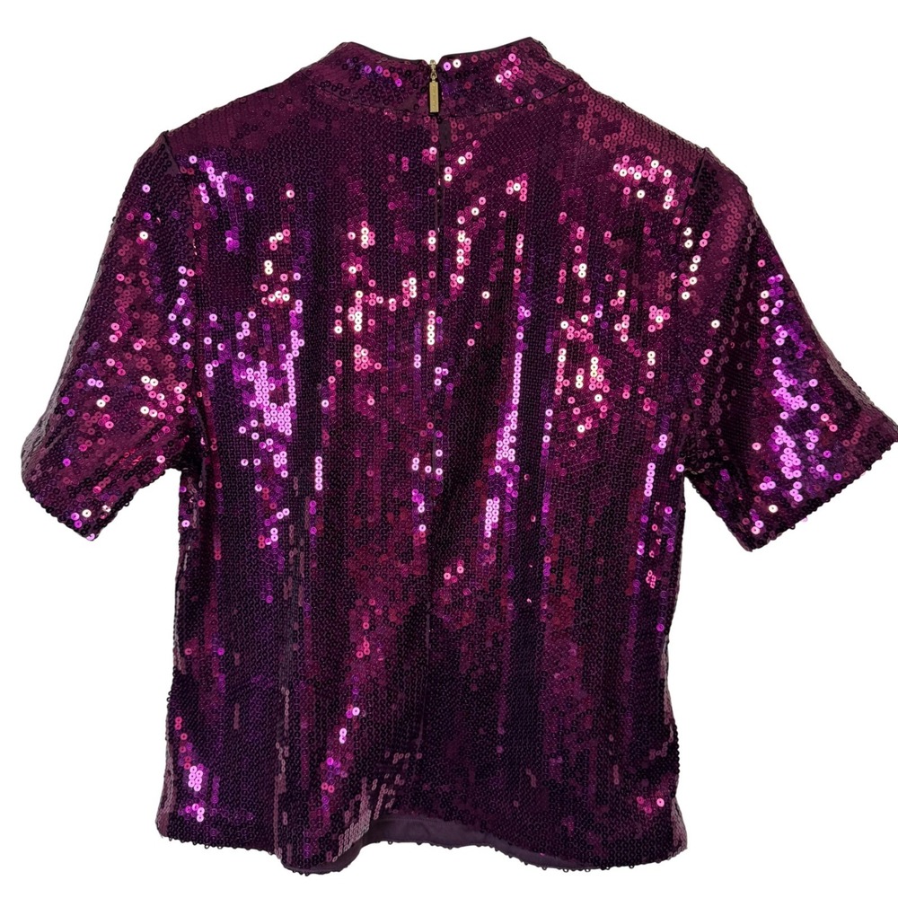 Michael Kors Womens Top Medium Sequin Short Sleeve Party Festive Purple Burgundy - Picture 3 of 9